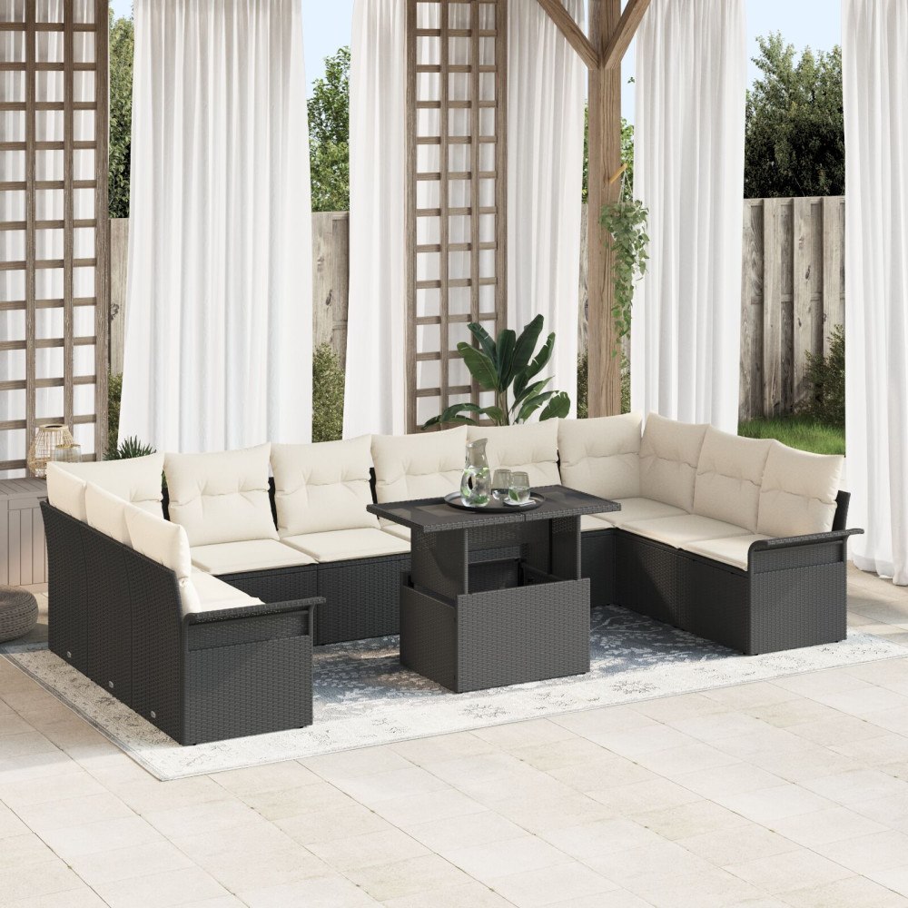 vidaXL Trädgårdsoffset 11 st Svart Poly rattan