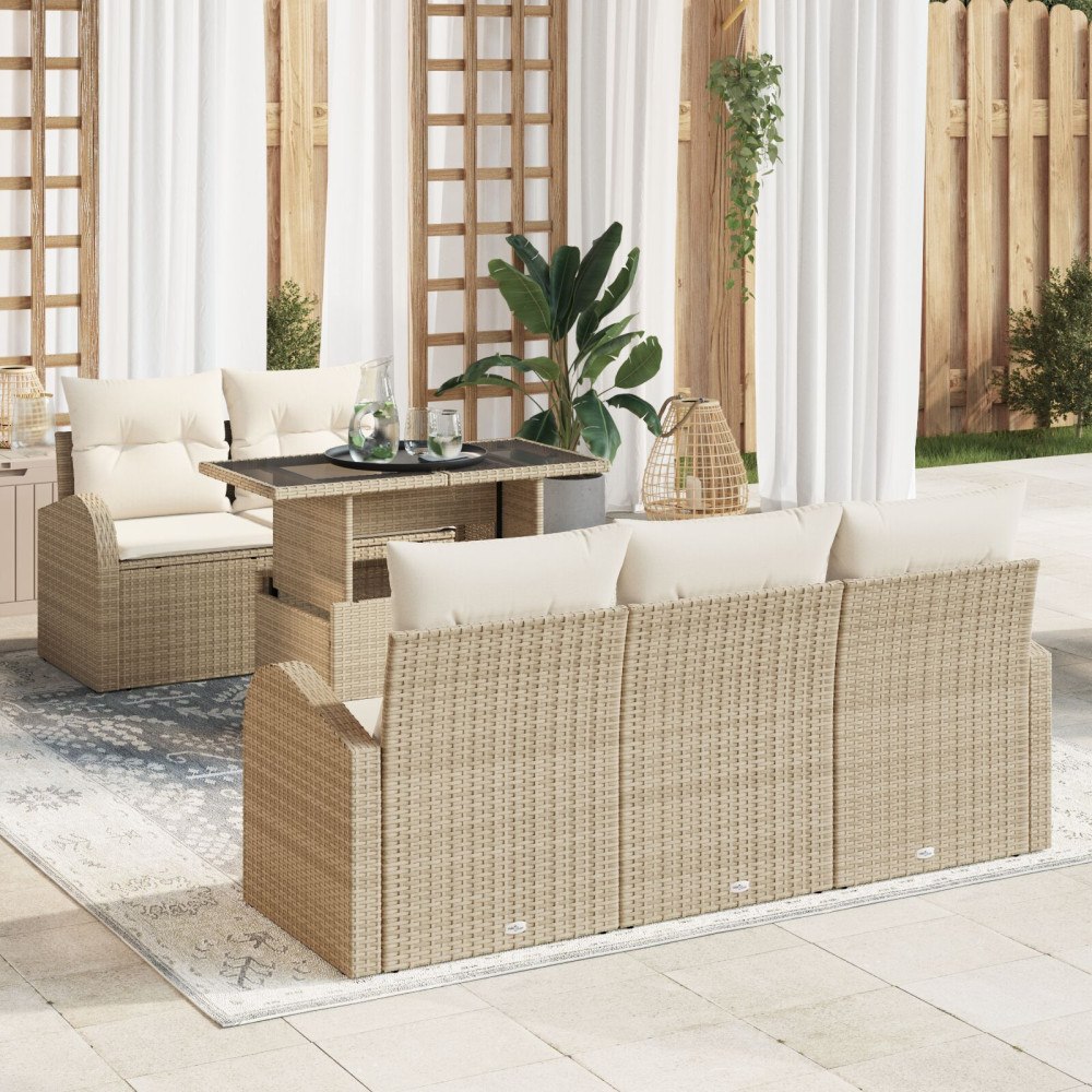 vidaXL Trädgårdsoffset 6 st Beige konstrotting