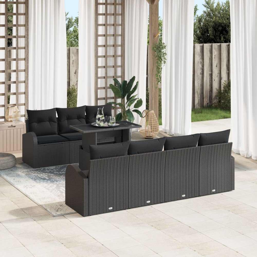 vidaXL Trädgårdsoffset 8 st Svart Poly rattan