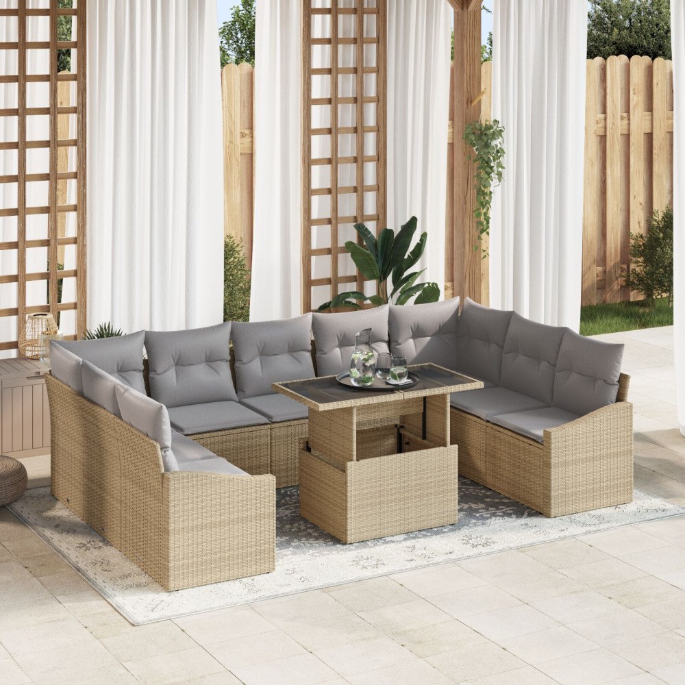 vidaXL Soffset 10 st Beige och Ljusgrå konstrotting