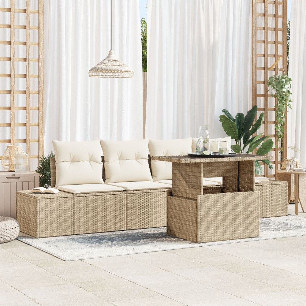 vidaXL Soffset 5 st Beige och gräddfärgad konstrotting