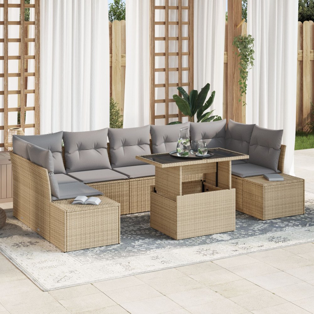 vidaXL Soffset 8 st Beige och Ljusgrå konstrotting