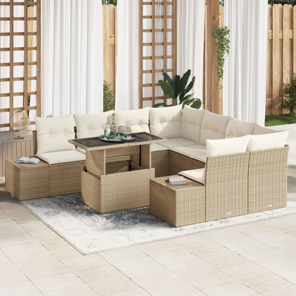 vidaXL Trädgårdsoffset 9 st Beige och gräddfärgad konstrotting