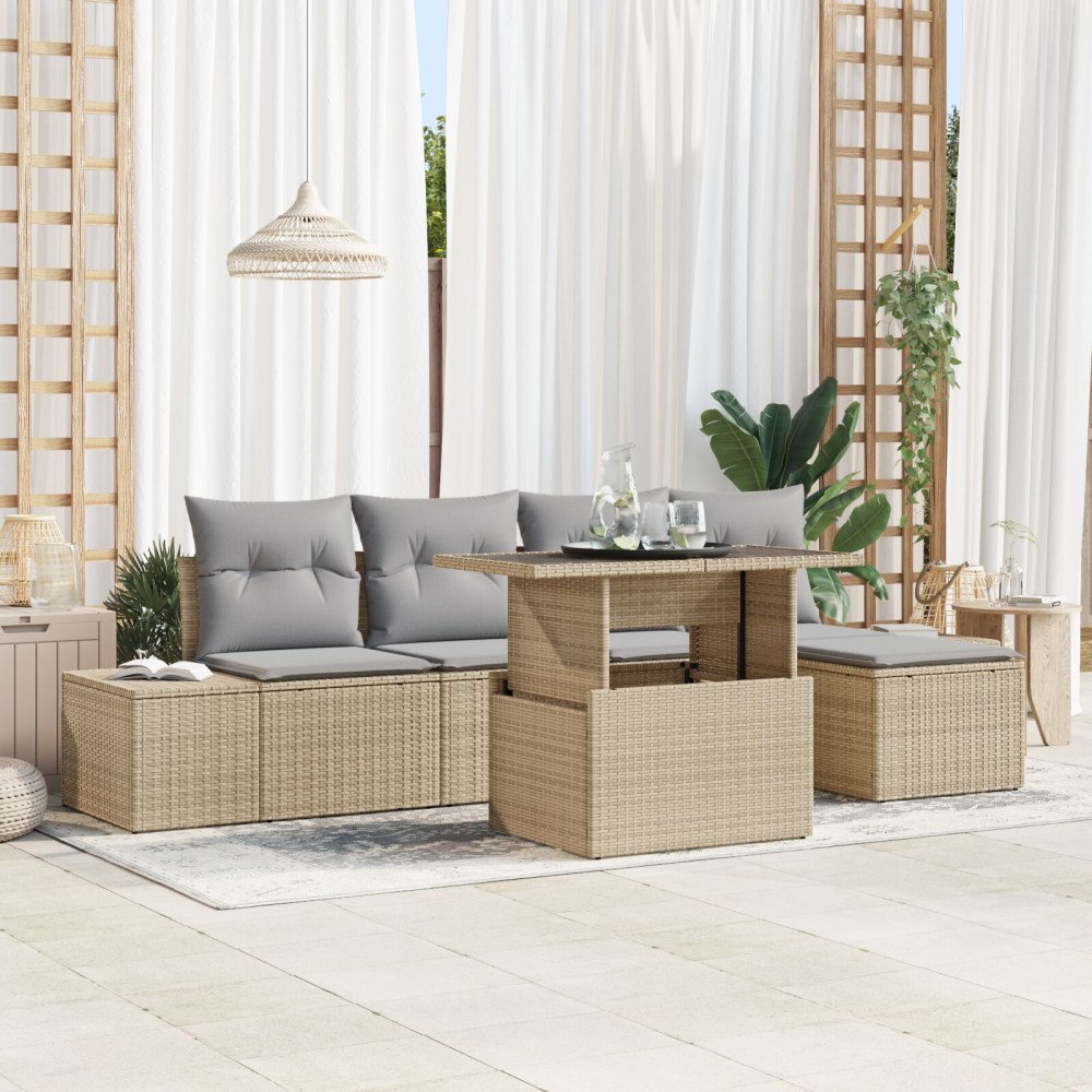 vidaXL Trädgårdsoffset 6 st Beige och Ljusgrå konstrotting