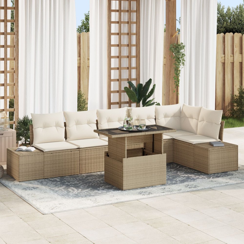 vidaXL Trädgårdsoffset 7 st Beige och gräddfärgad konstrotting