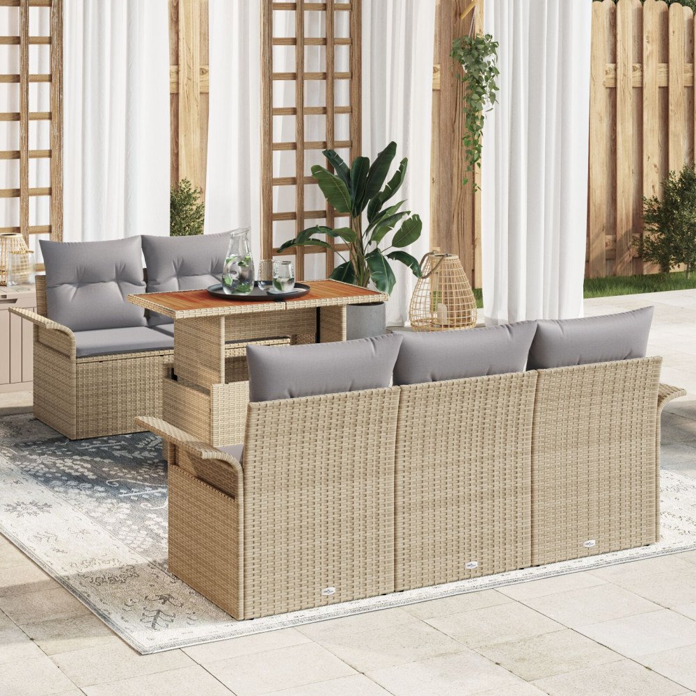 vidaXL Trädgårdsoffset 6 st Beige och Ljusgrå konstrotting