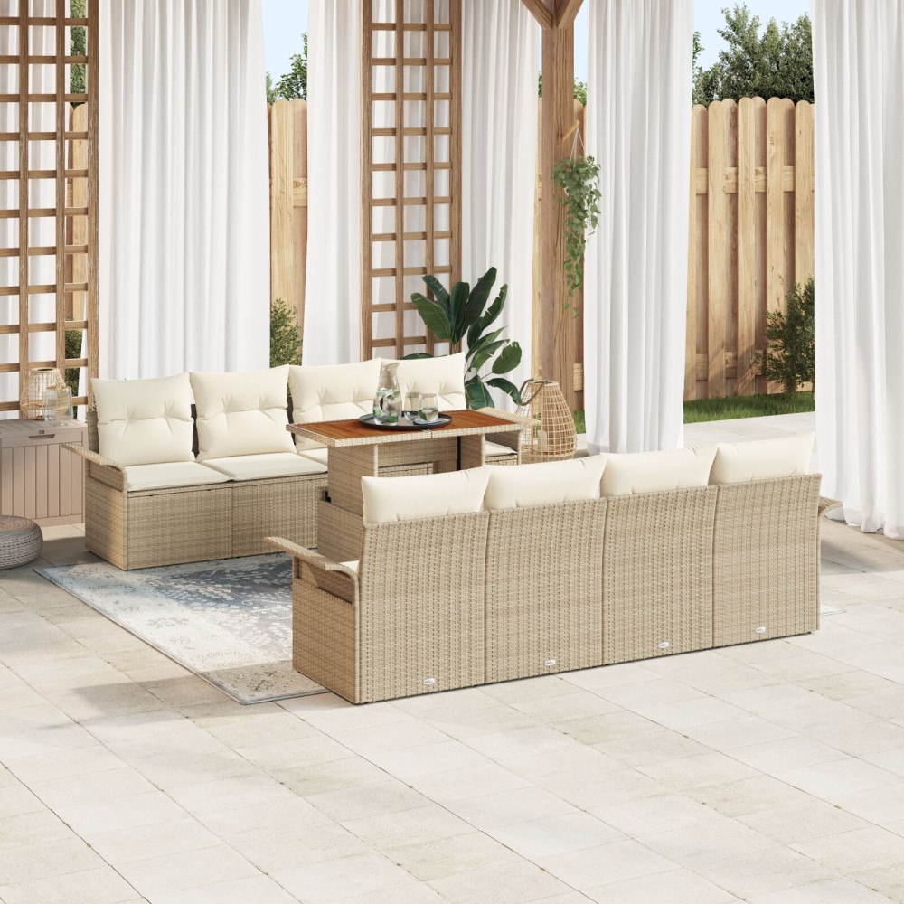 vidaXL Trädgårdsoffset 7 st Beige och gräddfärgad konstrotting