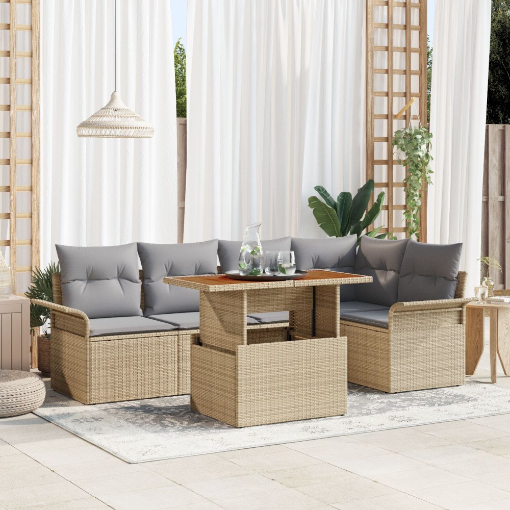 vidaXL Trädgårdsoffset 6 st beige och ljusgrå
