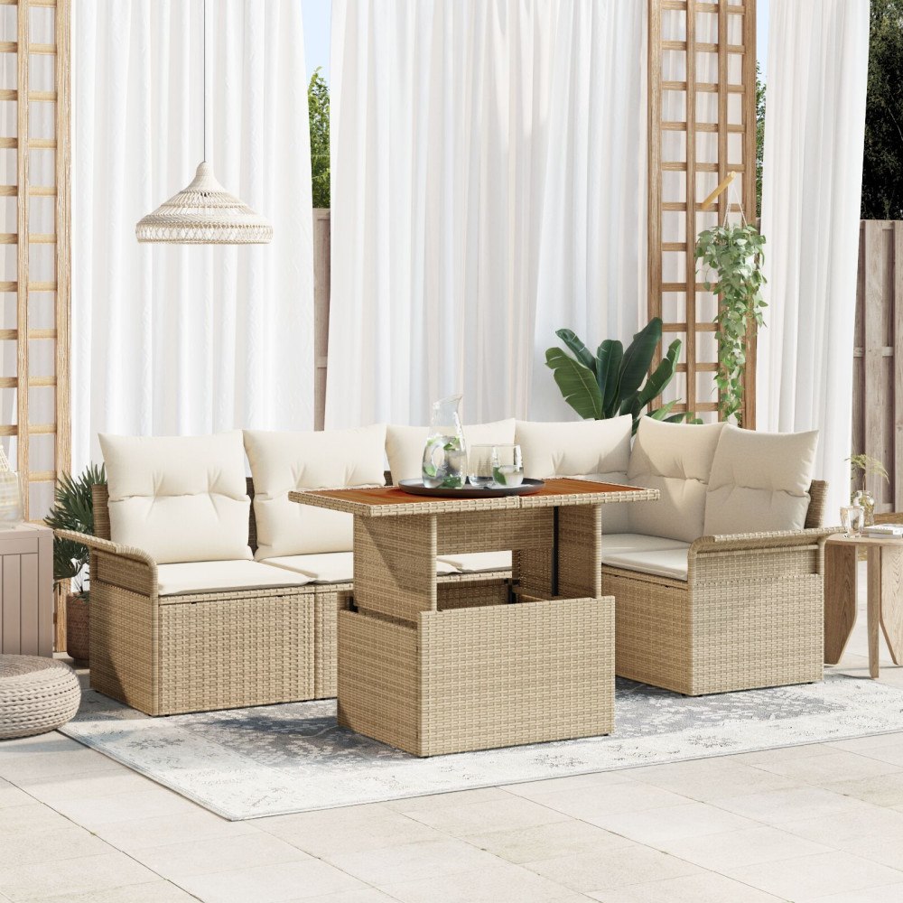 vidaXL Trädgårdsoffset 6 st beige och gräddvit