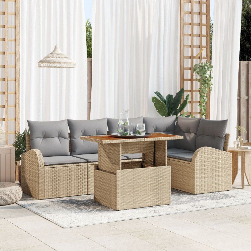 vidaXL Trädgårdsoffset 6 st beige och ljusgrå