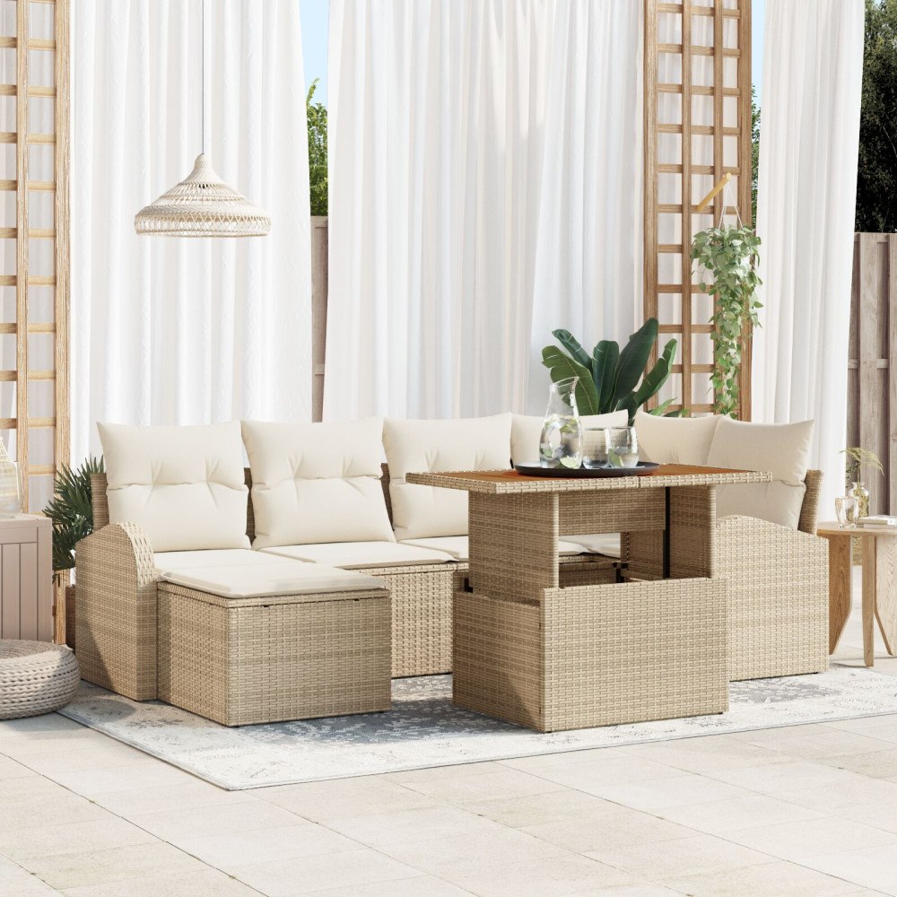 vidaXL Trädgårdsoffset 7 st beige och gräddvit
