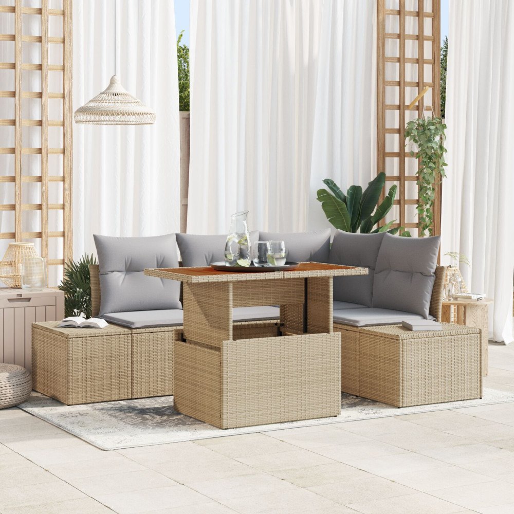 vidaXL Trädgårdsoffset 5 st Beige och Grå
