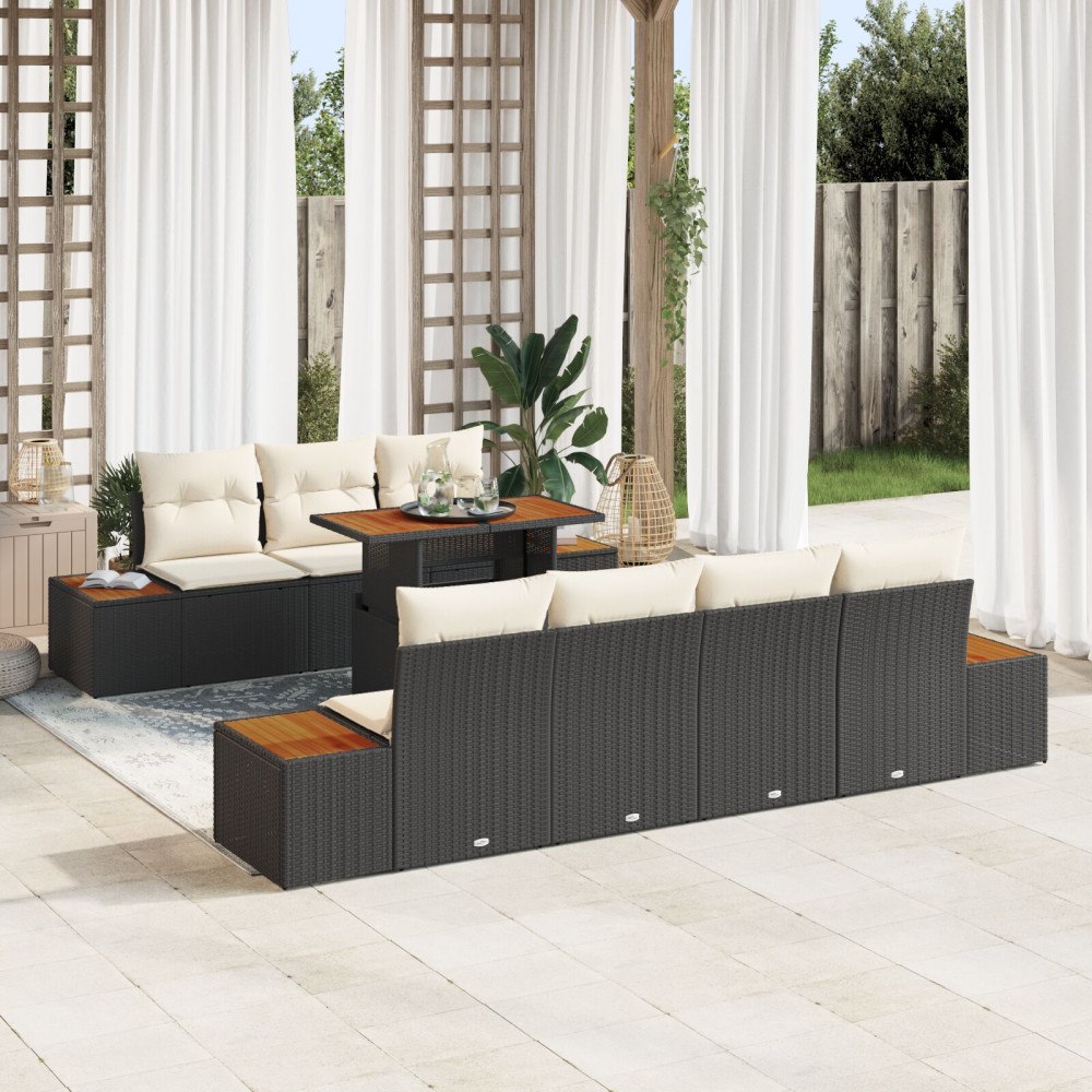 vidaXL Trädgårdsoffset 8 st Svart Poly rattan