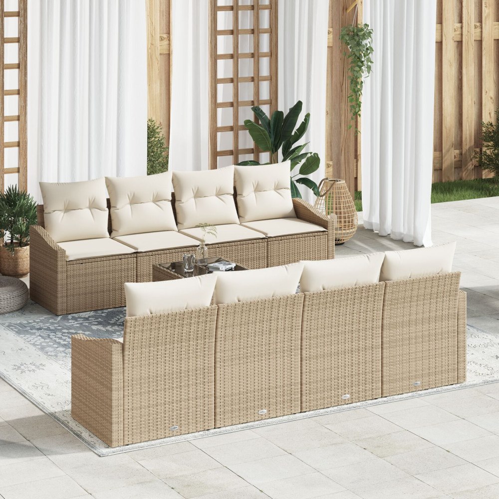vidaXL Soffset 7 st Beige och gräddfärgad konstrotting