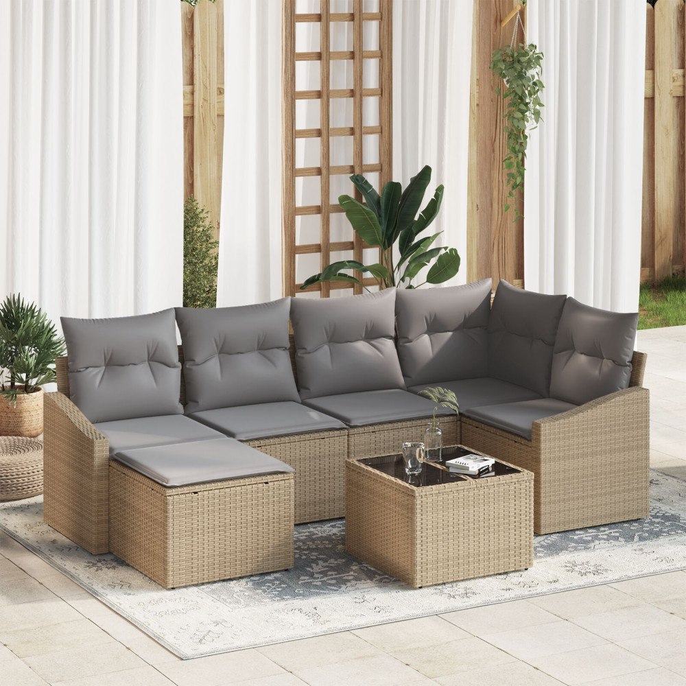 vidaXL Trädgårdsmöbelset 7 st Beige och Ljusgrå