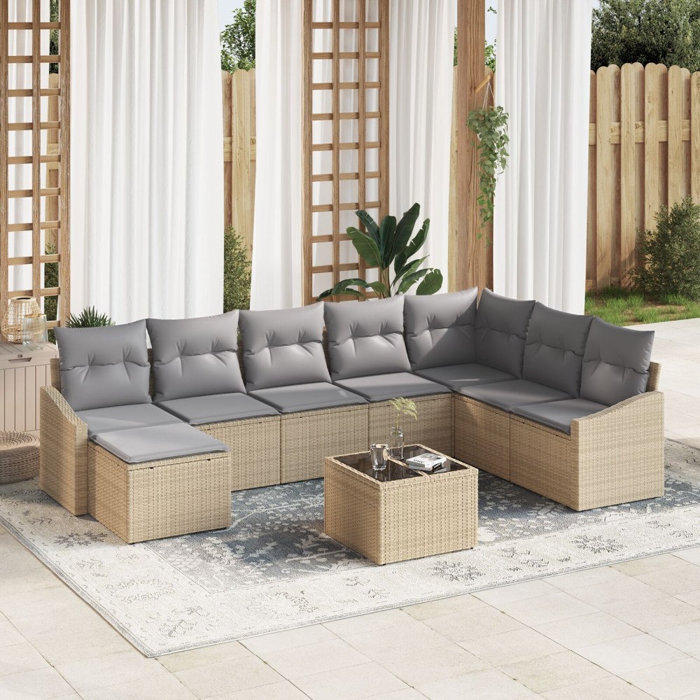 vidaXL Trädgårdsoffset 8 st Beige och Ljusgrå konstrotting
