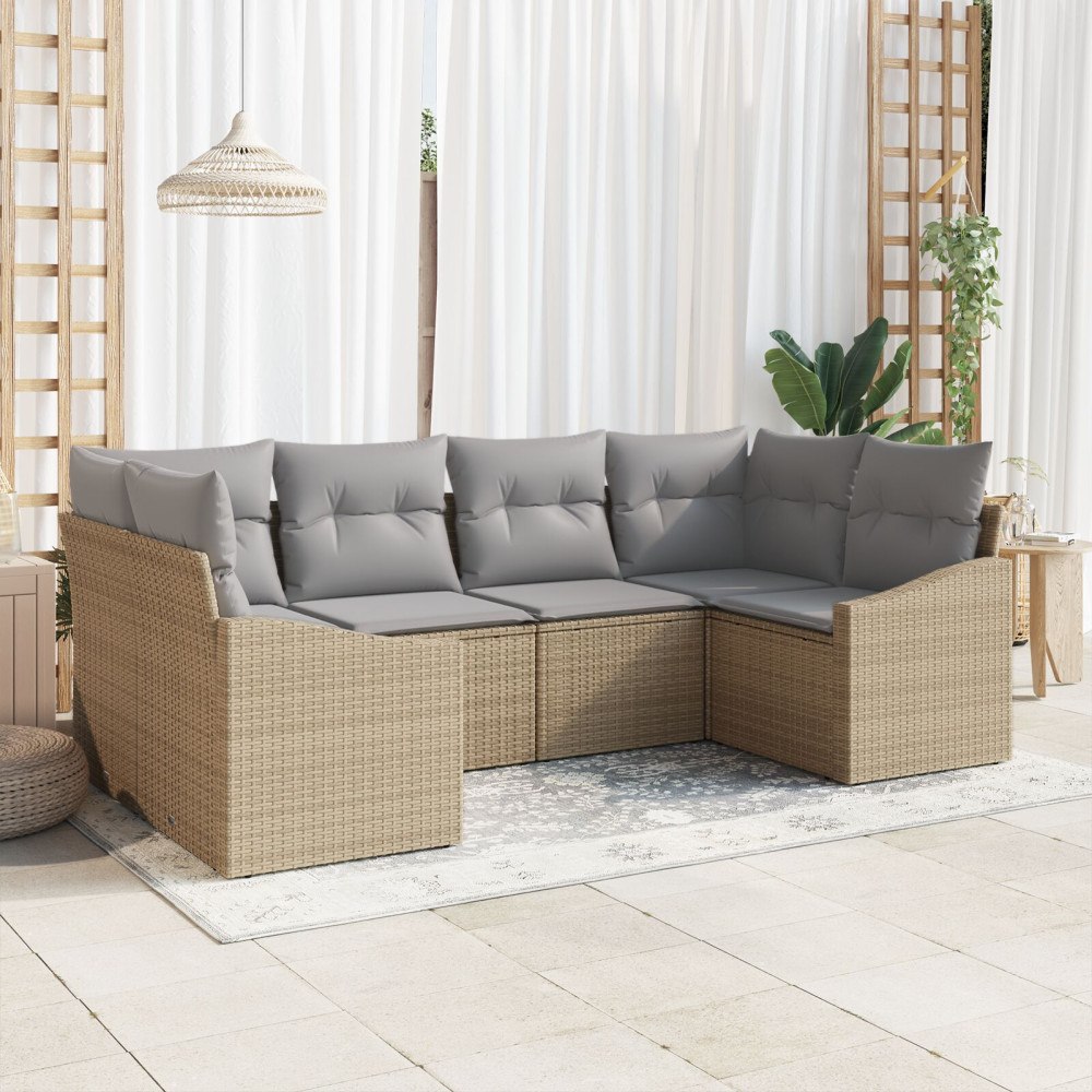 vidaXL 6-delat Trädgårdsoff-set med Kuddar Beige Poly Rottor