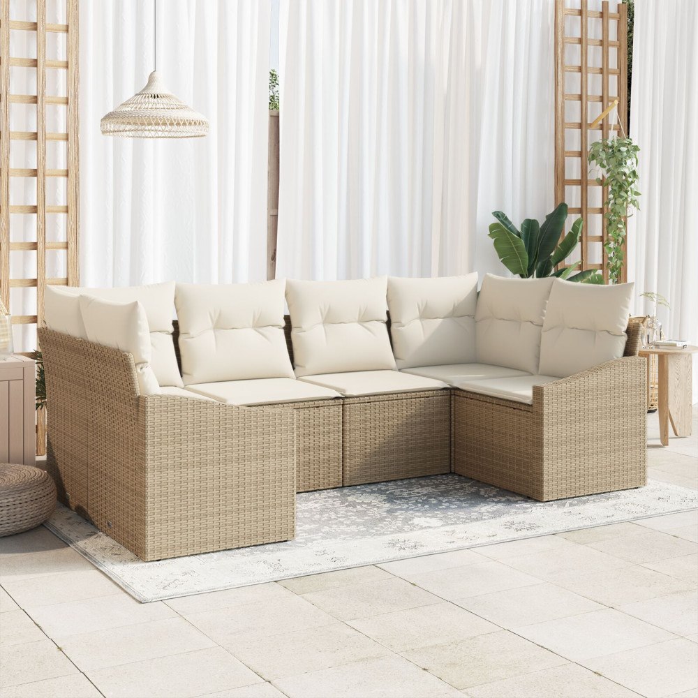 vidaXL 6-delad trädgårdsoffagrupp med kuddar beige poly rattan