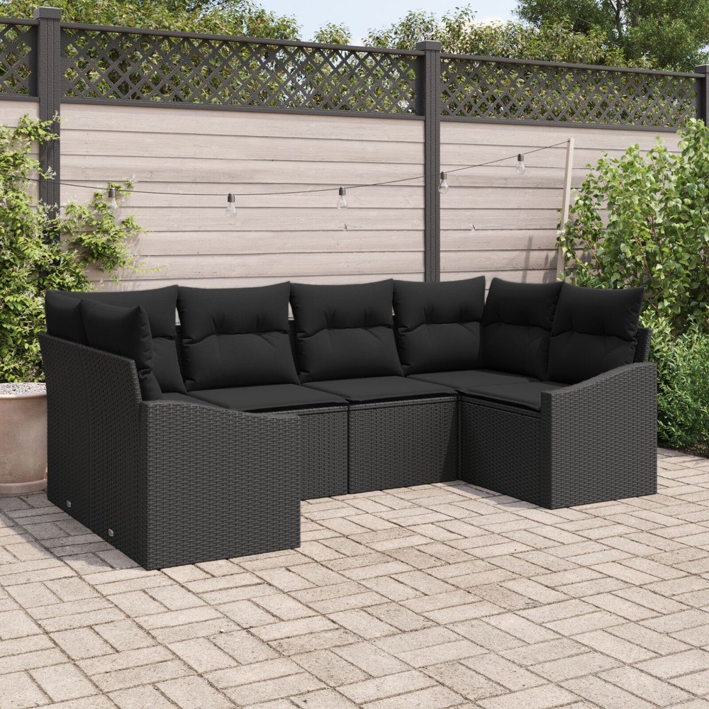 vidaXL 6 Delar Trädgårdsoffa Med Kuddar Svart Poly Rattan