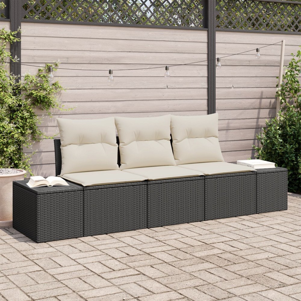 vidaXL 3-delat trädgårdsoffaset med kuddar Svart Poly Rattan