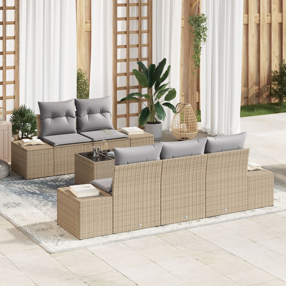 vidaXL Trädgårdsoffset 6 st Beige och Grå konstrotting