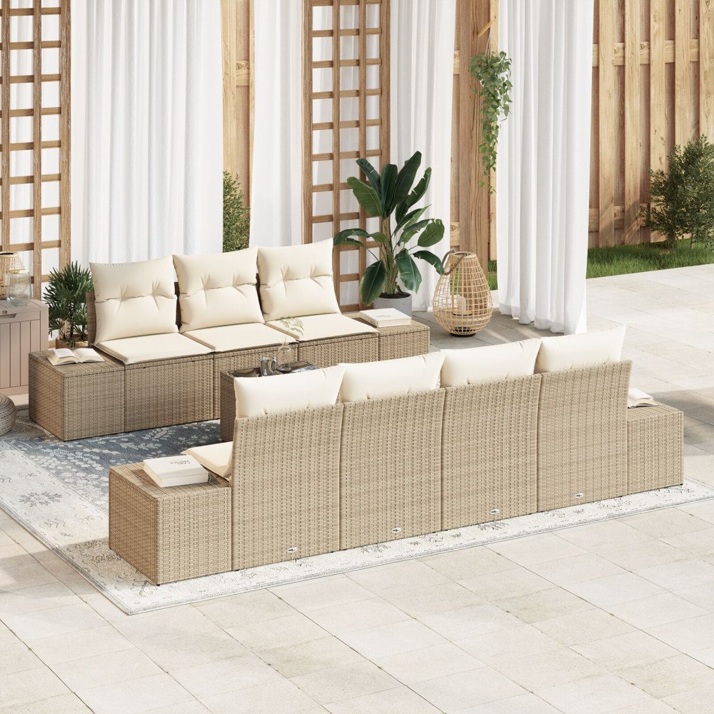 vidaXL Trädgårdsoffset 8 st Beige och gräddfärgad konstrotting