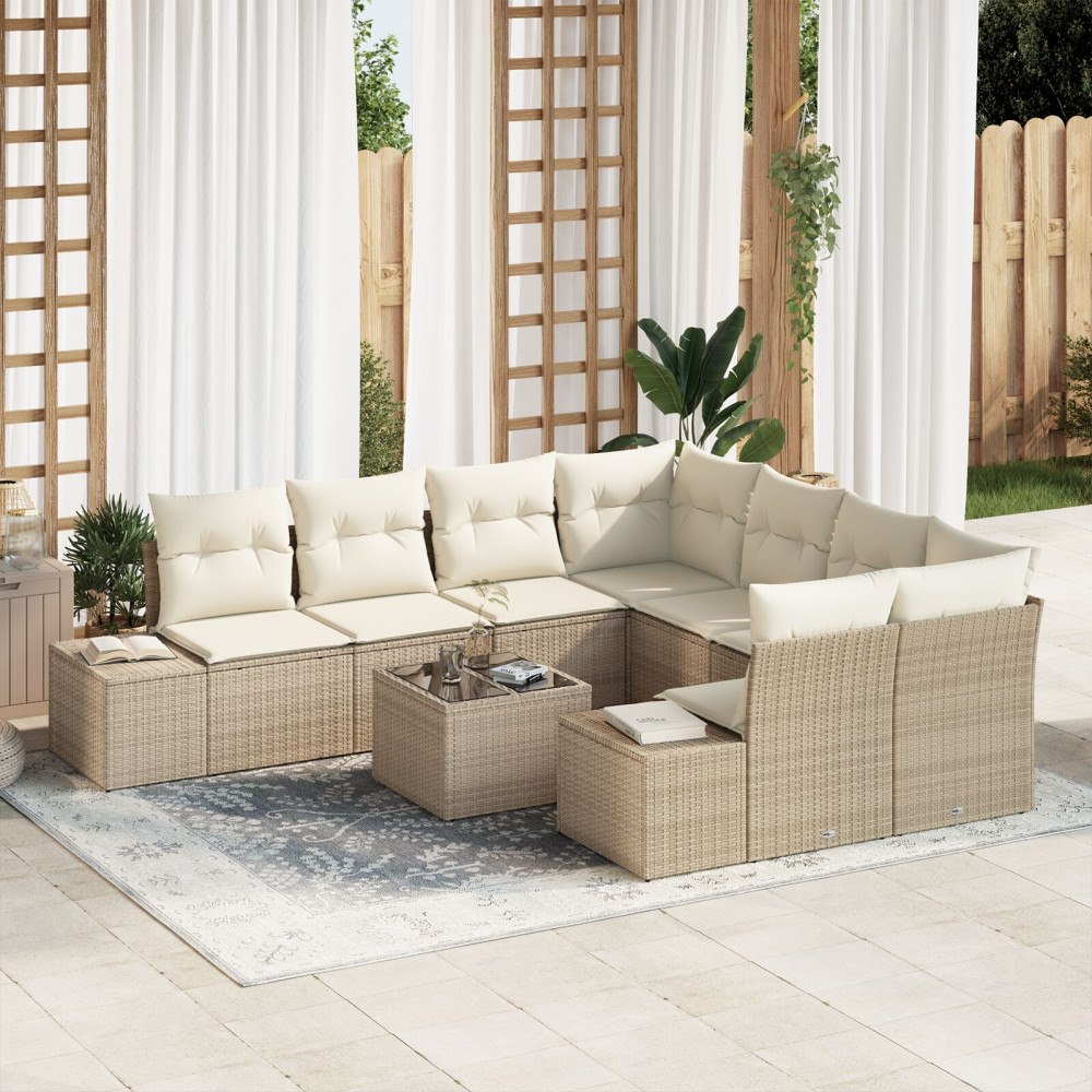 vidaXL Trädgårdsoffset 9 st Beige och gräddfärgad konstrotting