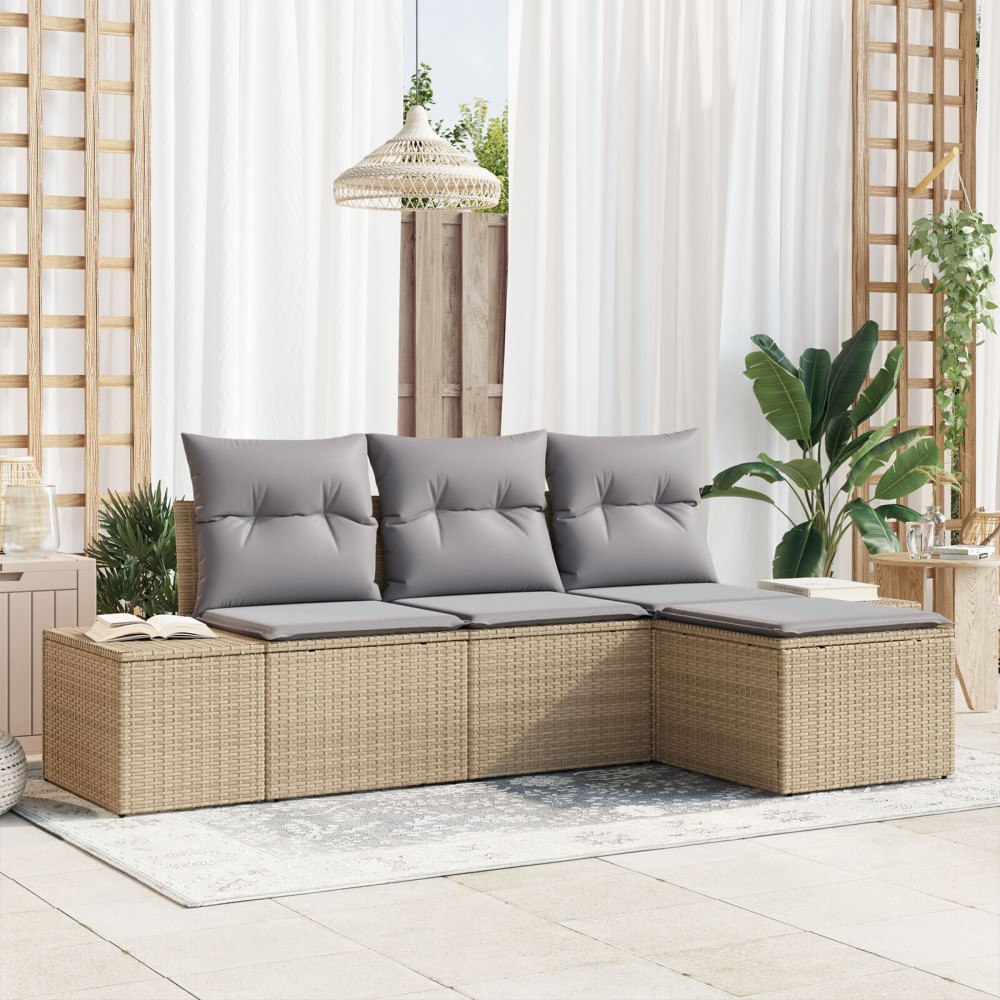 vidaXL Trädgårdsoffset 4 st Beige och Ljusgrå konstrotting