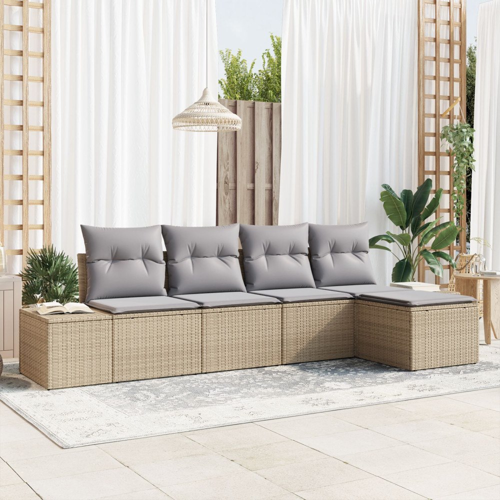 vidaXL Trädgårdsoffset 5 st Beige och Ljusgrå konstrotting