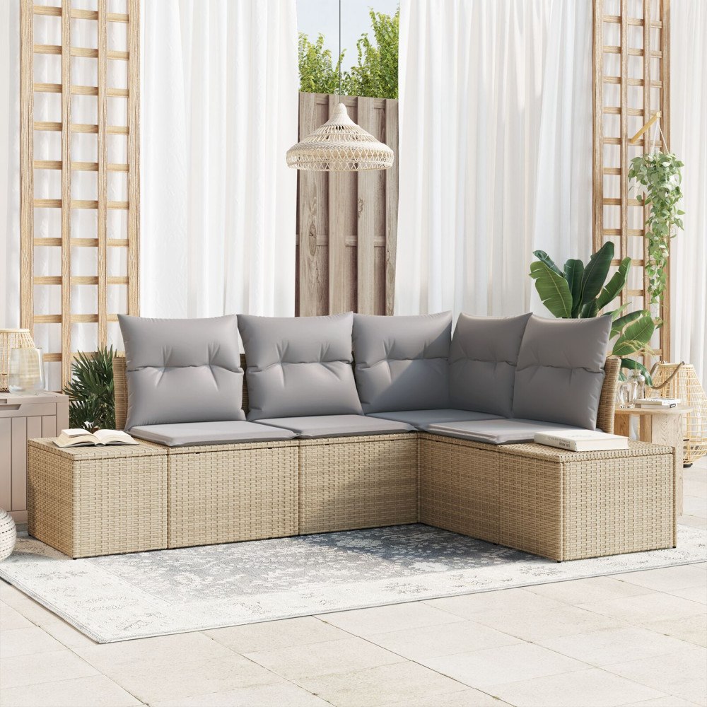 vidaXL Trädgårdsoffset 4 st Beige och Ljusgrå konstrotting