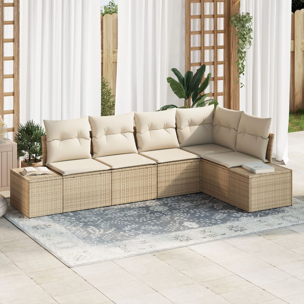 vidaXL Trädgårdsoffset 5 st Beige och gräddfärgad konstrotting