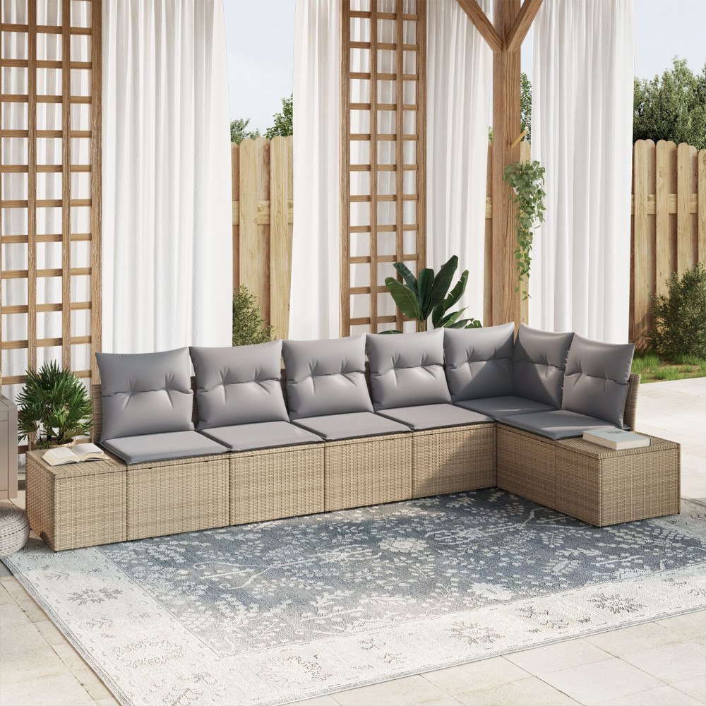 vidaXL Trädgårdsoffset 6 st Beige och Ljusgrå konstrotting