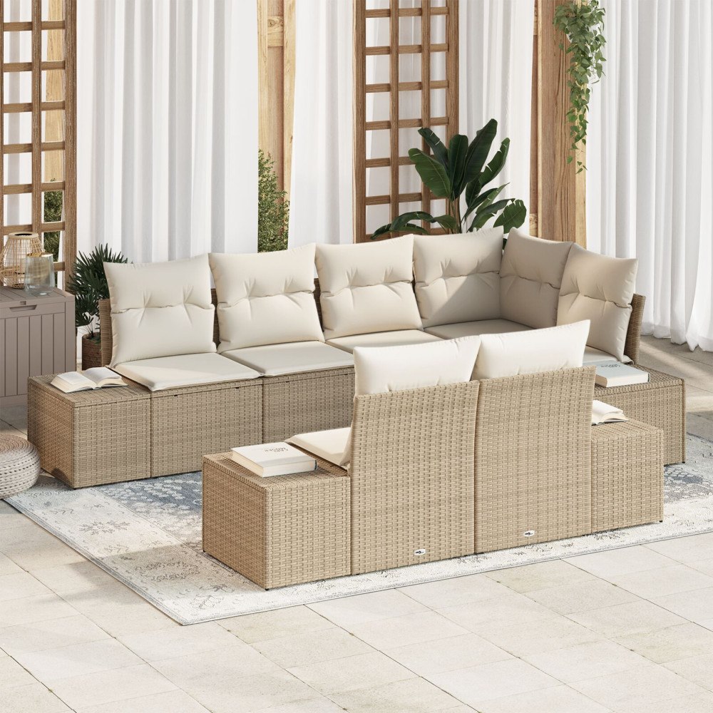 vidaXL Trädgårdsoffset 7 st Beige och gräddfärgad konstrotting