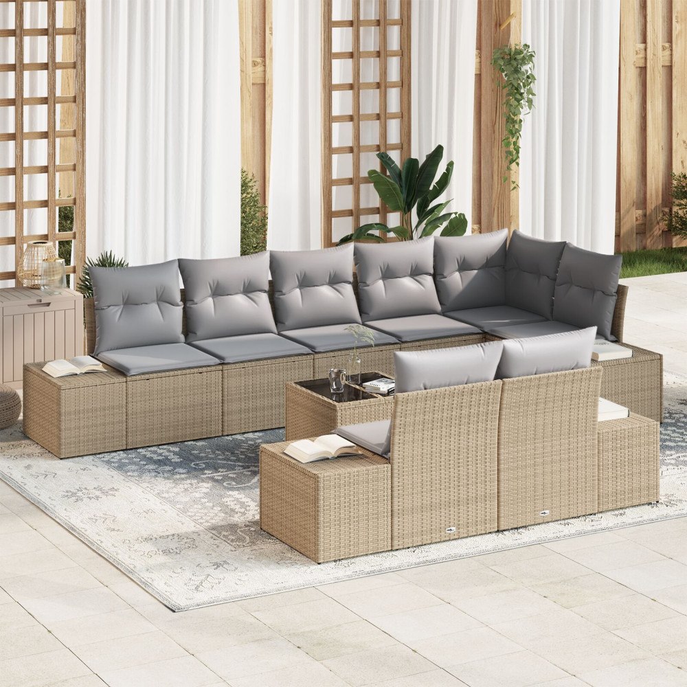 vidaXL Trädgårdsoffset med lagring Beige och Ljusgrå Poly rattan
