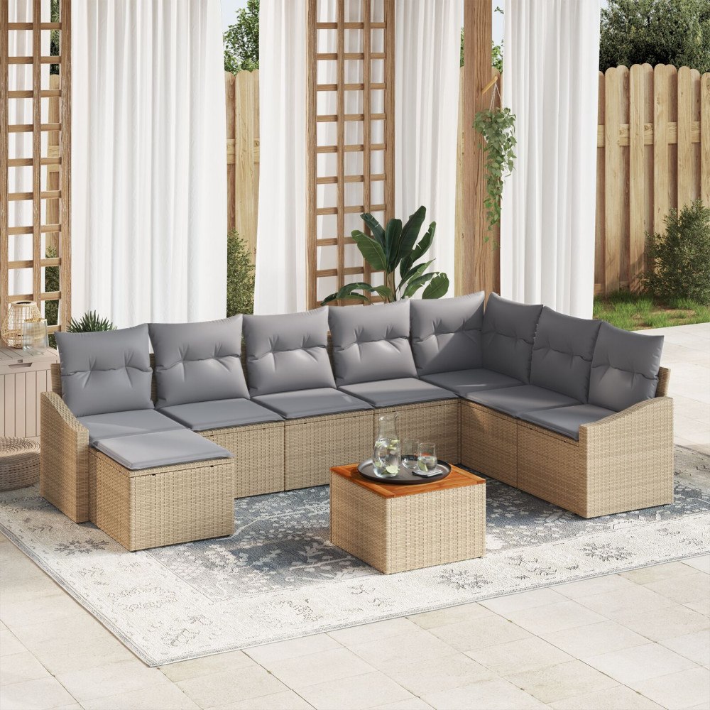 vidaXL Trädgårdsoffset 9 st Beige och Ljusgrå konstrotting