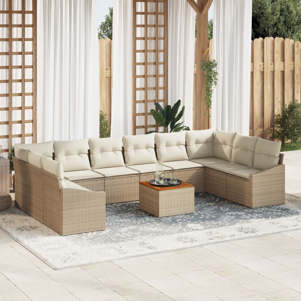 vidaXL Trädgårdsoffset 11 st Beige och gräddfärgad konstrotting