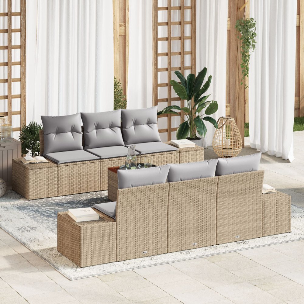 vidaXL Trädgårdsoffset 7 st Beige och Ljusgrå konstrotting