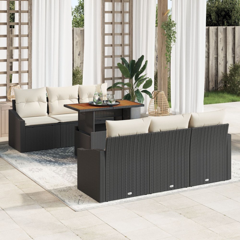 vidaXL Trädgårdsoffset 7 st Svart Poly rattan