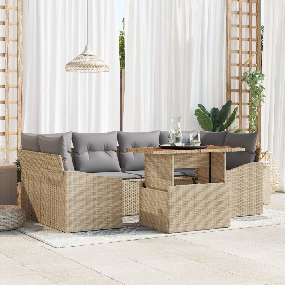 vidaXL Trädgårdsoffset 7 st Beige Poly rattan