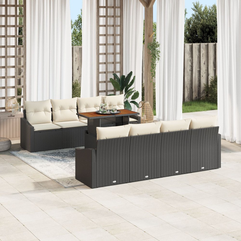 vidaXL Trädgårdsoffset 9 st Svart Poly rattan