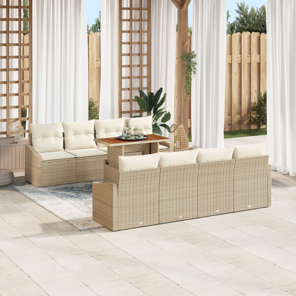 vidaXL Trädgårdsoffset 9 st Beige Poly rattan