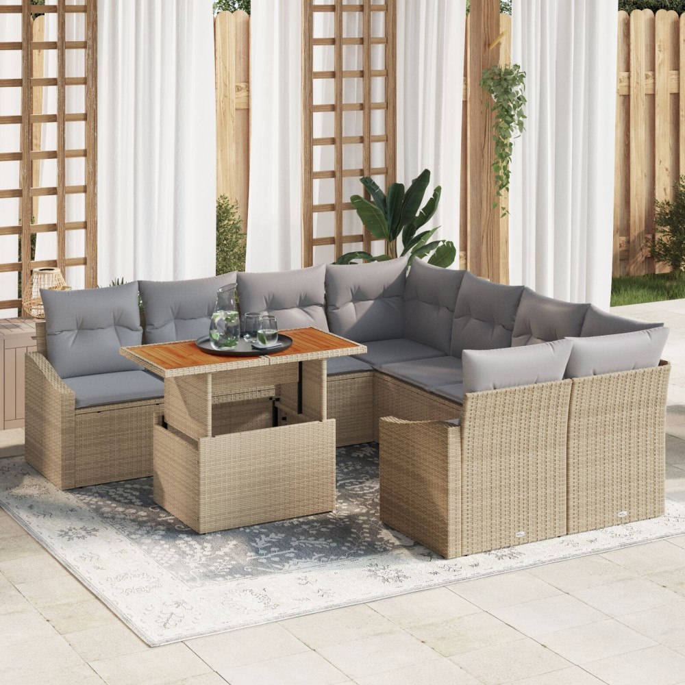 vidaXL Trädgårdsoffset 9 st Beige Poly rattan