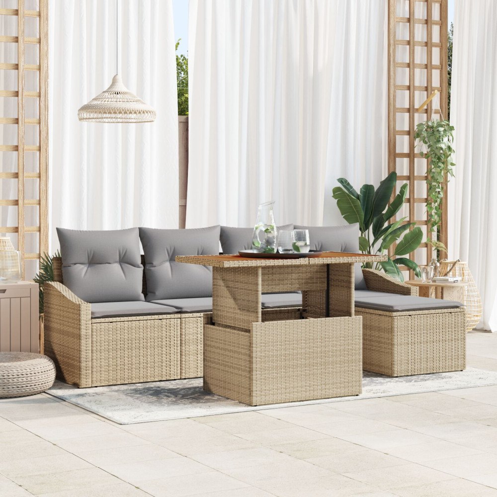 vidaXL Trädgårdsoffset 6 st Beige Poly rattan