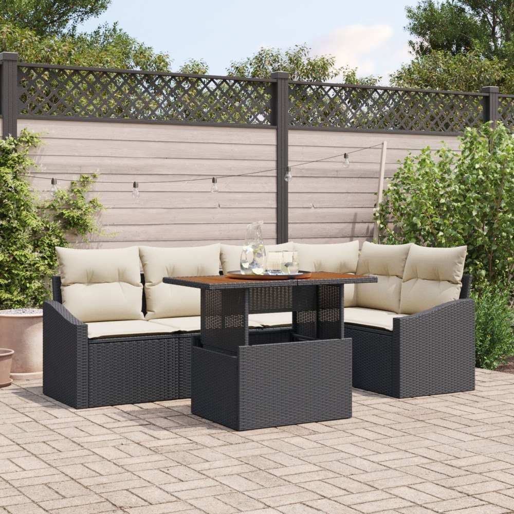 vidaXL Trädgårdsoffset 6 st Svart Poly rattan