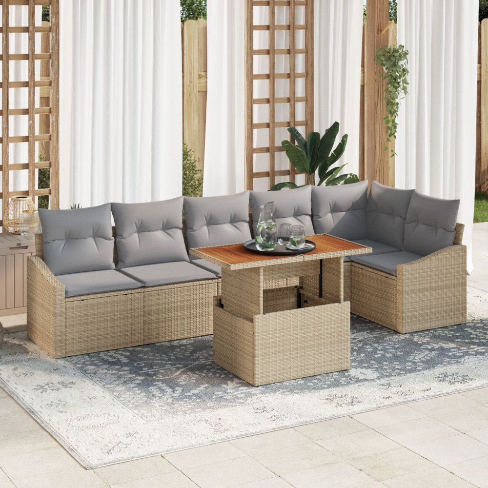 vidaXL Trädgårdsoffset 7 st Beige Poly rattan