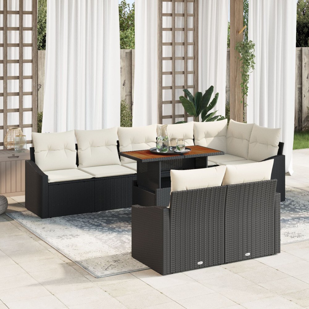 vidaXL Trädgårdsoffset 9 st Svart Poly rattan