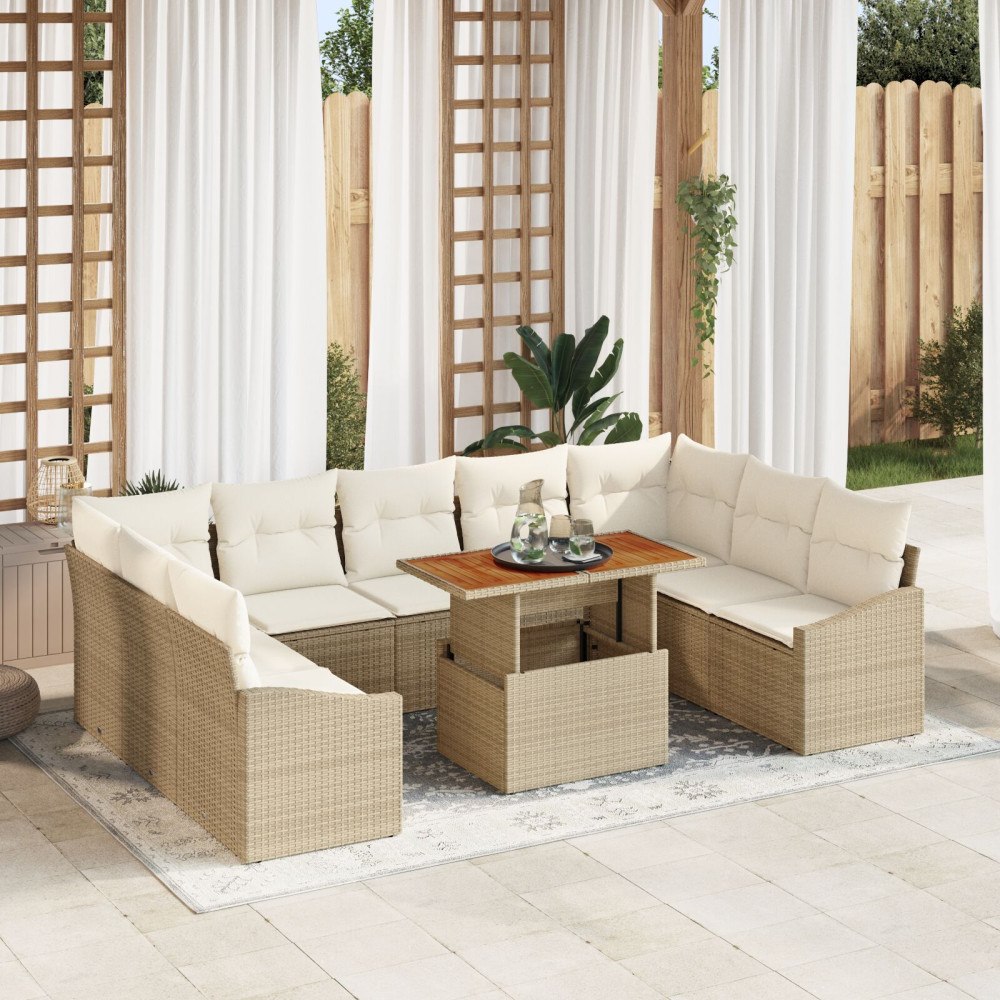 vidaXL Trädgårdsoffset 10 st Beige Poly rattan