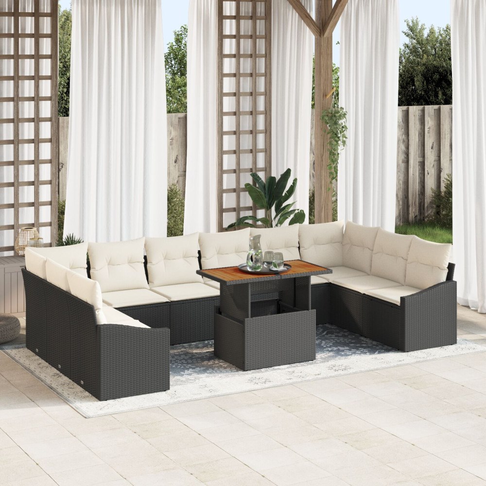 vidaXL Trädgårdsoffset 11 st Svart Poly rattan