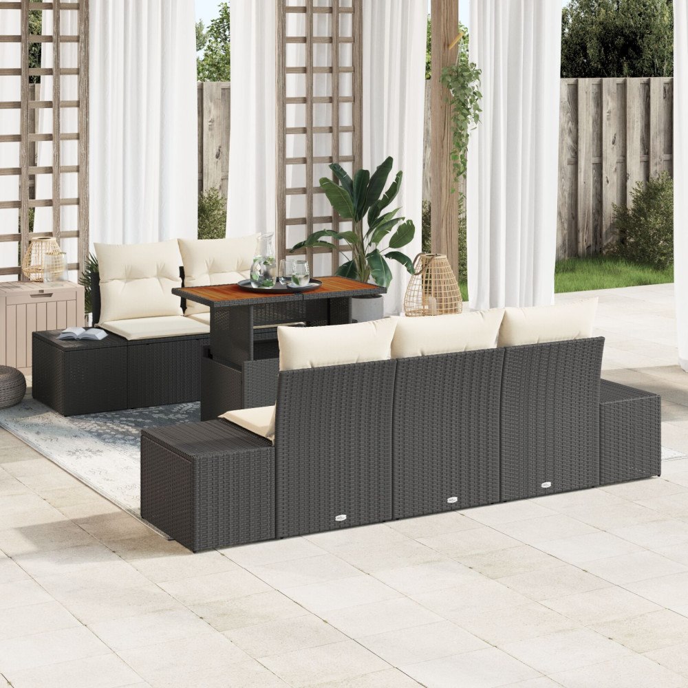 vidaXL Trädgårdsoffset 6 st Svart Poly rattan