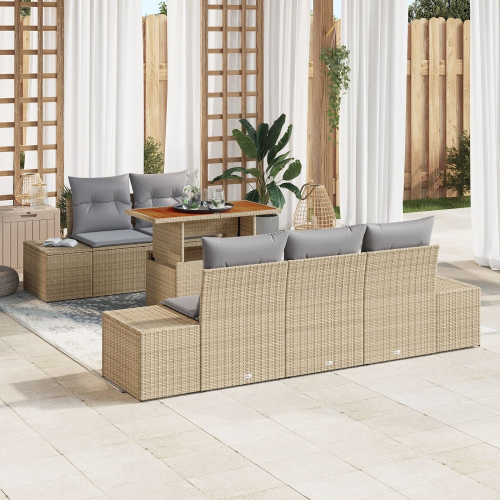 vidaXL Trädgårdsoffset 6 st Beige Poly rattan